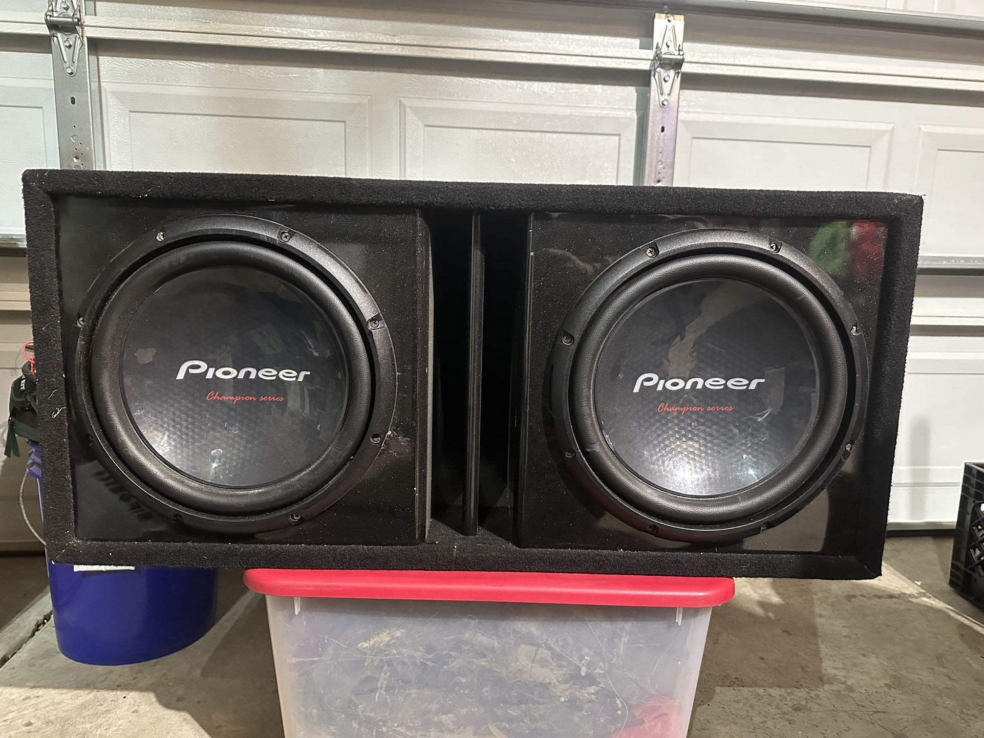 Pioneer champion series (2)12 inch subwoofer and high HIFONICS  ZEUS 2400 watt amplifier..