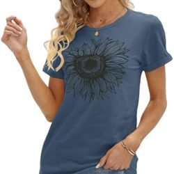 Cicy Bell Womens Sunflower Graphic T-Shirt – Casual Short Sleeve Top, Blue - NWT