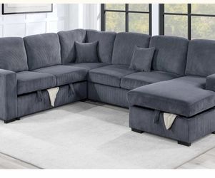 $649-4Piece Convertible Sectional  Sleeper Sofa ,Chaise Storage ,Sofa Storage & USB Ports 98” x 103” x 61” x36”H