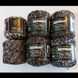 Mixed Lot Bernat Matrix Yarn & Lion Trellis: 3 Natural Network, 1 Browser Blue