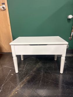 IKEA Tyssdal White Side Table with Pop Up Storage – Rectangular with Tapered Legs