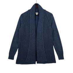 Vibtage LL.Bean Chunky Knit Cardigan Sweater Blue Over Sized Warm SZ SMALL