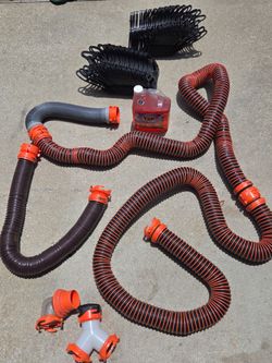 3 Rhino 15ft Septic Sewer Hoses and RhinoFLEX, 3ft RhinoExtreme Sewer Hose, Camco TST Max Odor Eliminator Solution, and 2 Camco RV Sidewinder Sewer Ho