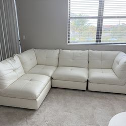 4 Piece white leather couch set