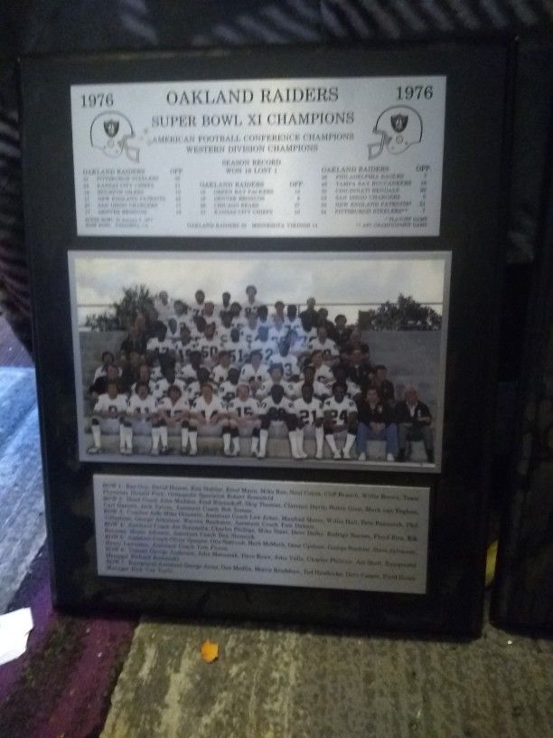 1976, 1980 Oakland Raiders Super Bowl Champs, 1983 Los Angeles Raiders Super Bowl Champs Plaques.
