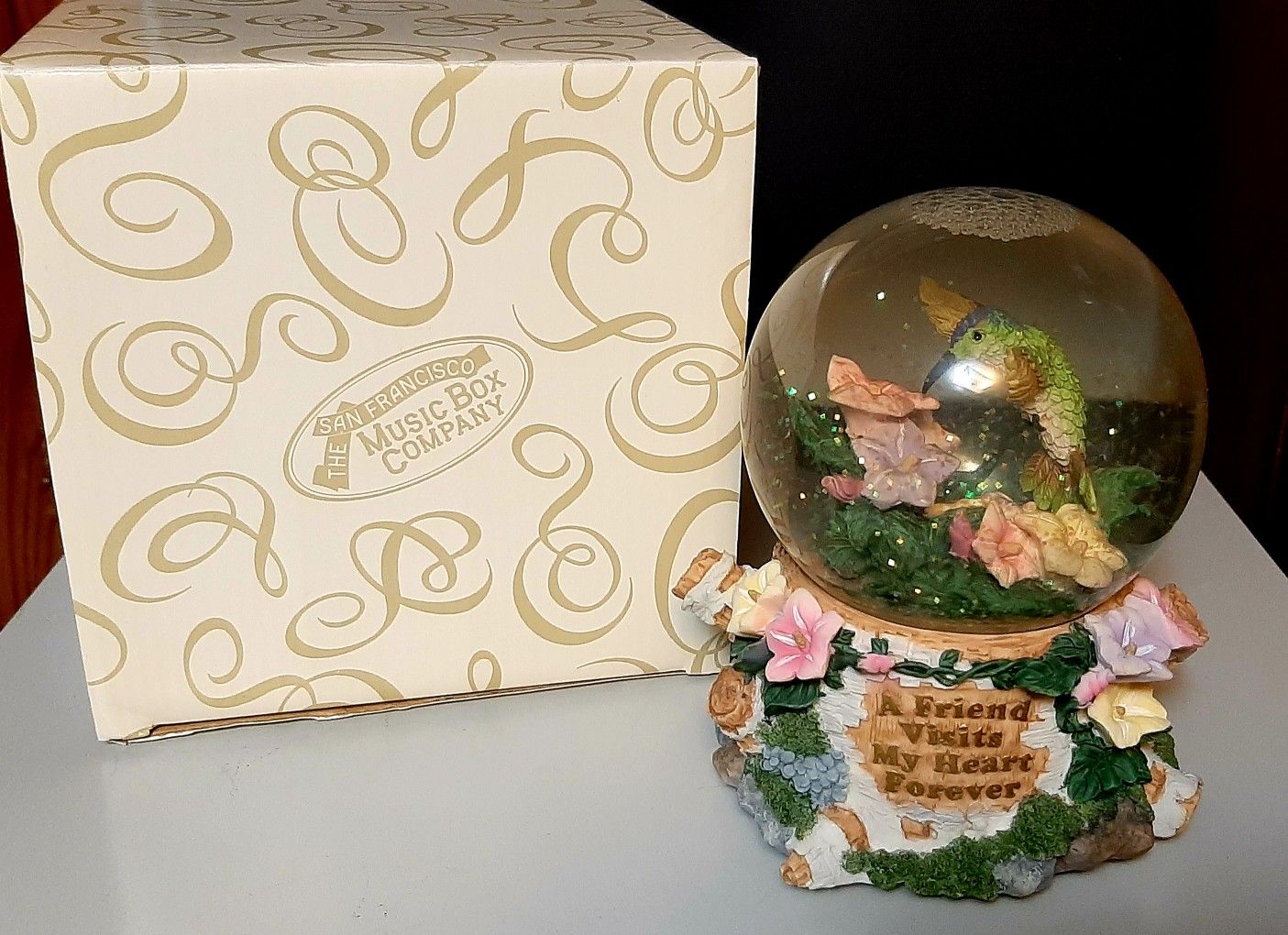 Musical waterglobe with hummingbird and flowers AVAILABLE Now 2024