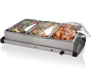 Oster Buffet Server Warming Tray | Triple Tray, 2.5 Quart, Stainless Steel