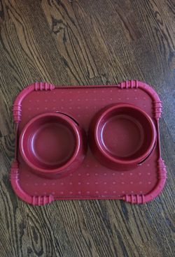 Dog food bowls and mat