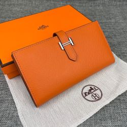 Herme*s Orange Wallet Of Women 
