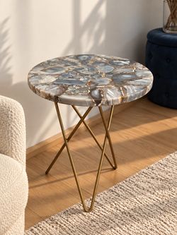 Round Agate Stone Top Side Table