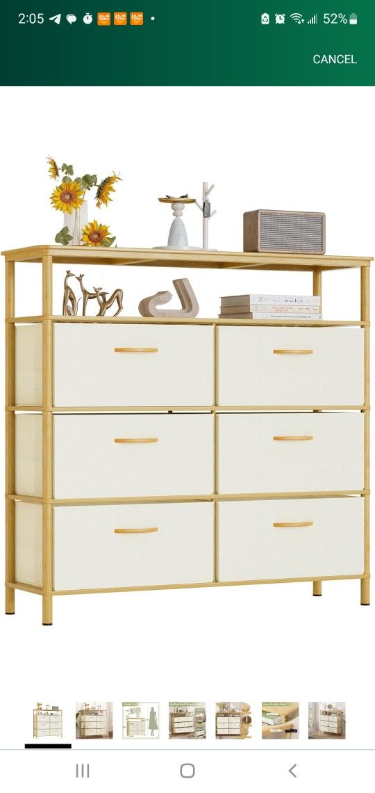 🌿 BRAND NEW 6-Drawer Storage Dresser with Shelf – Bamboo Style Frame
