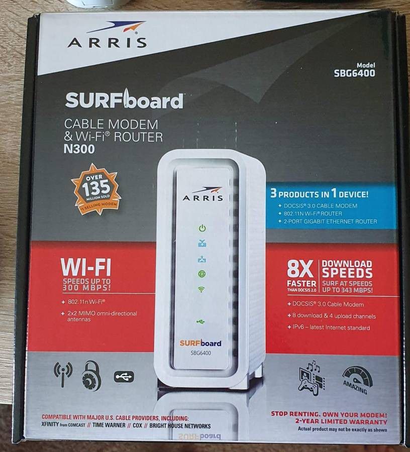 ARRIS SURFboard SBG6400 8x4 DOCSIS 3.0 Cable Modem / N300 Wi-Fi Router