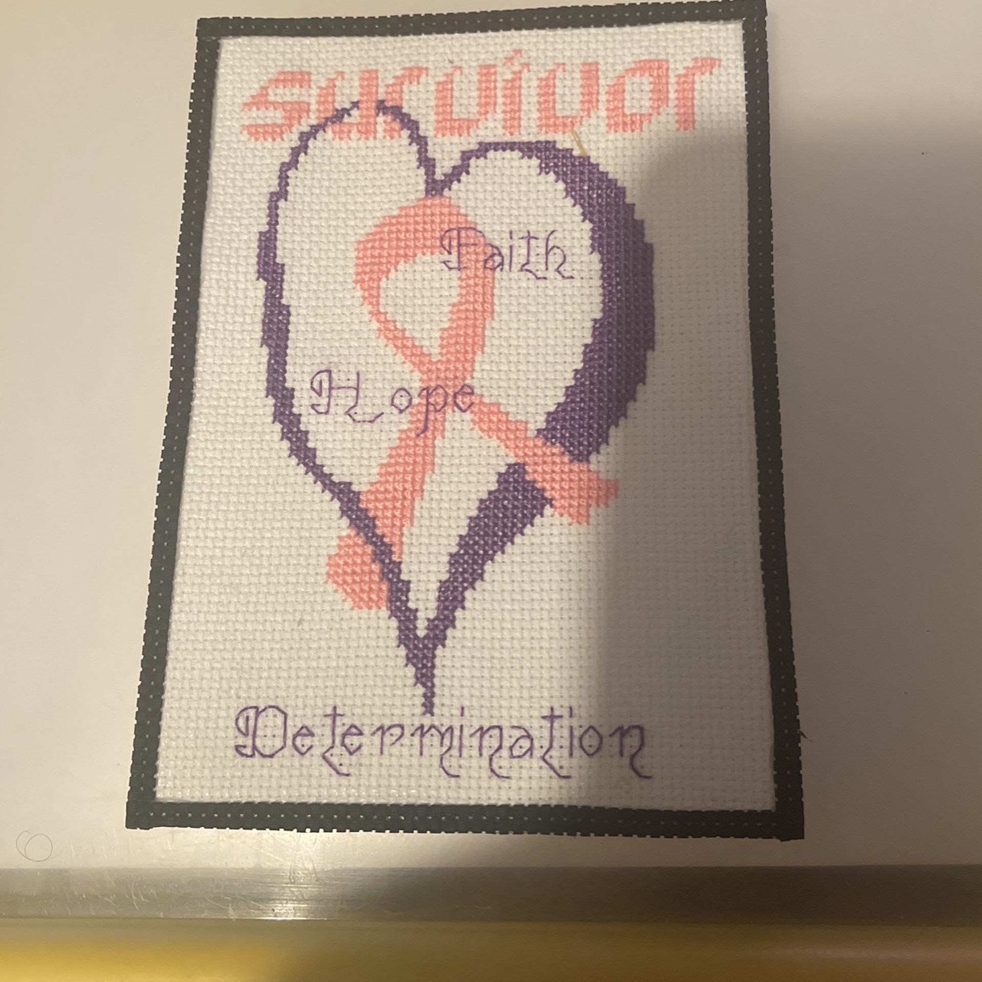 Cross Stitch Breast Cancer Awareness Magnet ( hand made) 