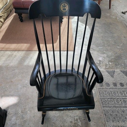 Vintage 1960's Tufts University Nichols and Stone Black Lacquer Wooden Rocking Solid Wood Chair College