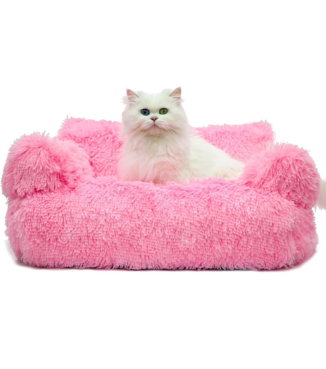 Cat Couch Bed for Indoor Cats, Calming Pet Sofa Puppy Sleeping Bed with Removable Washable Fluffy Cover, Cute Dog Couch and Kitty Lounge Chair for 18l