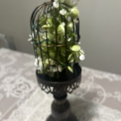 Antique Black Bird Cage for Home Decor or Garden.  The flowers come with this Item.  Great as a Unique Valentine’s Day Gift