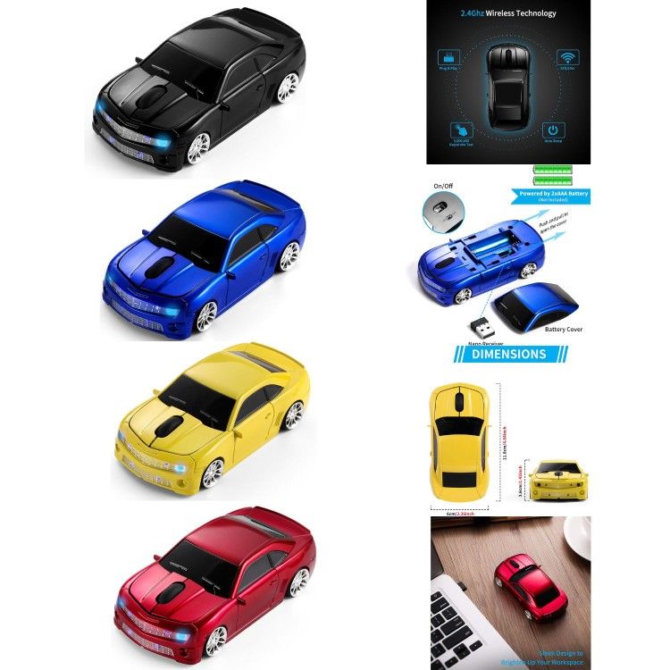Sport Car Shaped Wireless Computer Mouse Ergonomic Gaming Optical Mouse USB 2.4G Mini Receiver Office Accessories for PC Windows Laptop Notebook Mac
