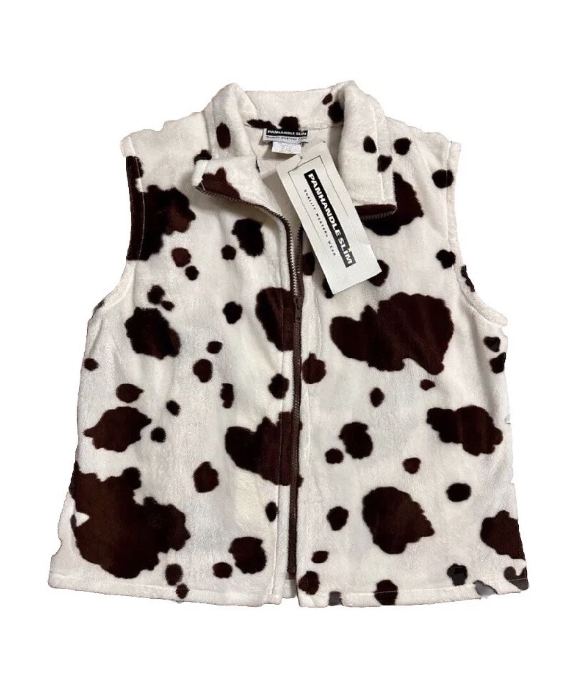 Panhandle Slim Vest NWT Western Wear Cow Print Women’s Sz M Faux Fur