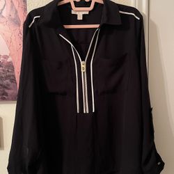 Michael Kors Black sheer 3/4 Zip-Up Women's Top size XXL pre-owned
