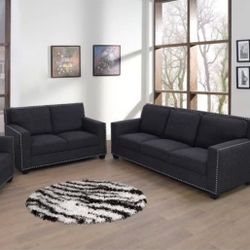 New Sofa and Loveseat On Charcoal Grey Linen 