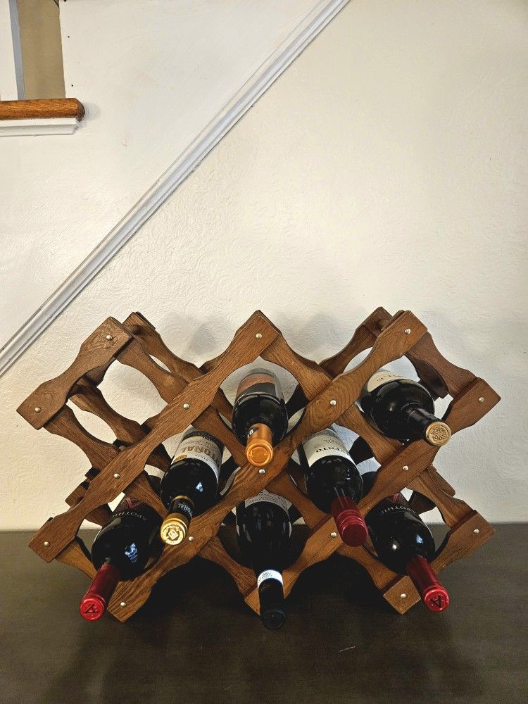 Vintage MCM Accordion Style Expandable 10 Bottle Holder Folding Solid Wood Wine Rack