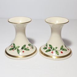 Lenox Holiday Candle Holders Holly Berries Christmas
