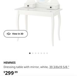 HEMNES Dressing table with mirror, white, 39 3/8x19 5/8 "