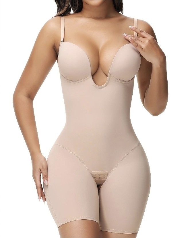SHAPSHE Low Back Shapewear Tummy Control Built In Bra U Plunge Strapless Bodysuit for Women Thigh Slimmer Body Shaper