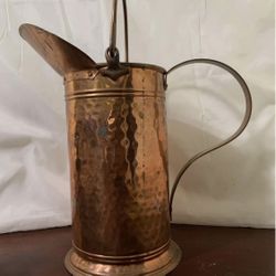 Vintage Hammered Copper Coal Scuttle Ash Bucket Fireplace Log Holder 18”