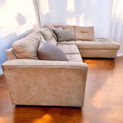 Taupe Beige 118” by 88” 2pc Tufted Sectional Sofa with RAF Chaise