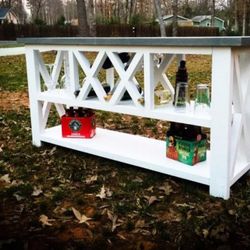 RUSTIC X WINERACK CONSOLE TABLE