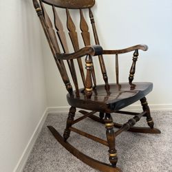 Vintage Americana Wood Rocking Chair With Fruit Decoration