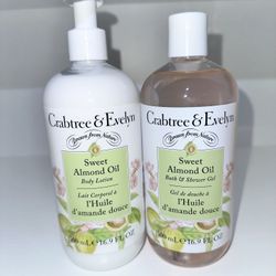 Crabtree & Evelyn Lotion and Bath Gel Set 16.9oz Each - Sweet Almond 