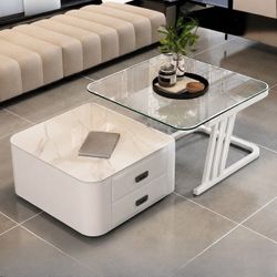 Marble and glass coffee table with drawers