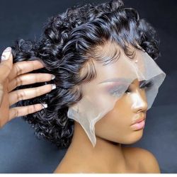  Short Curly Lace Front Wigs Human Hair 13X1 Pixie Cut Short Curly Human Hair Wig 6 inch for Women, Brazilian Pixie Cut HD Lace Frontal Wigs Human Hai