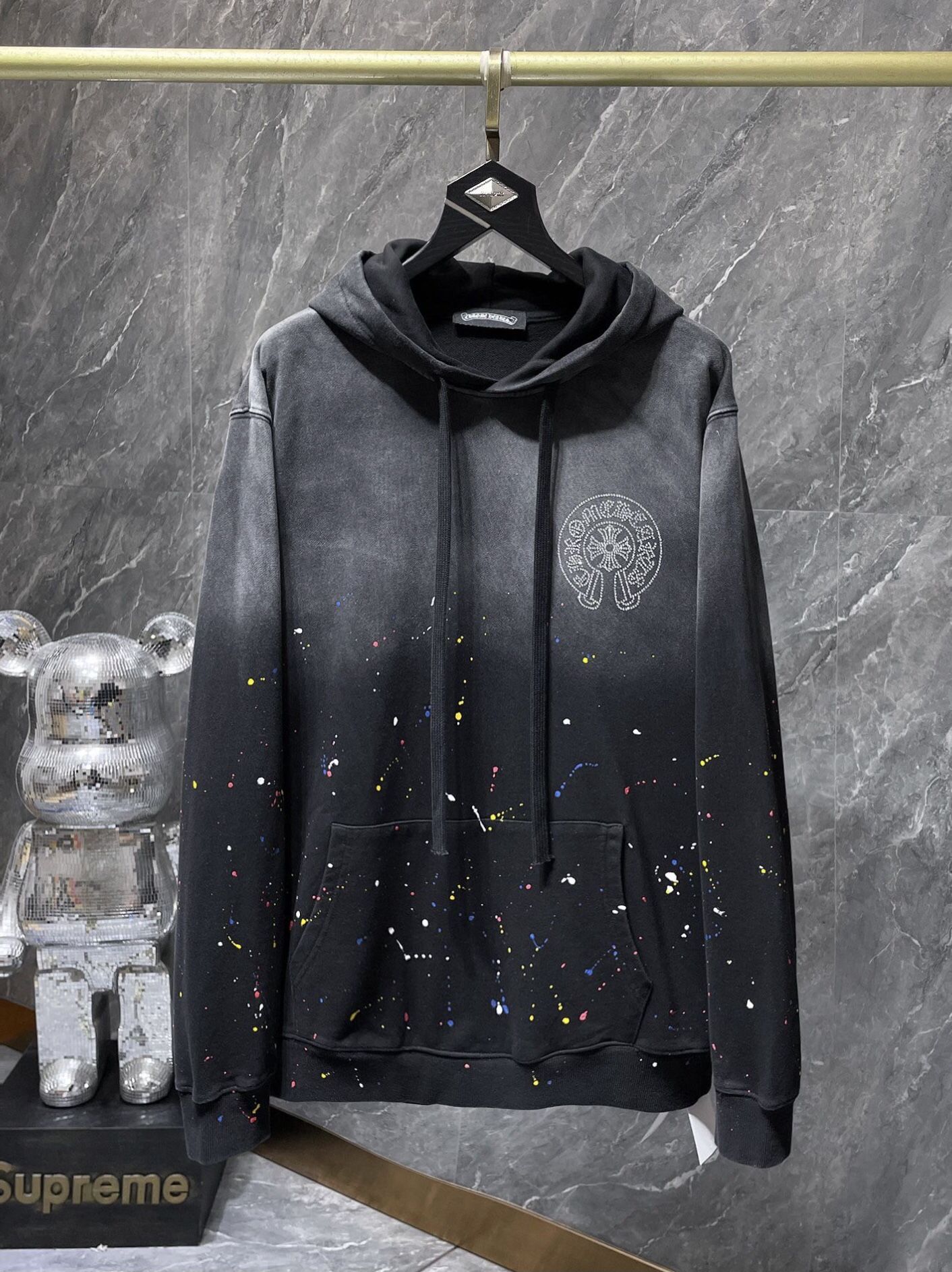 Chrome Black Clear Rhinestones Off White mm6 Cross Hypebeast Two Tone Hoodie Paint Splash Paris Designer Rhude Trapster Hearts