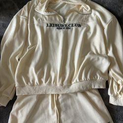 Cream Leisure Club Sweatshirt and Shorts Set