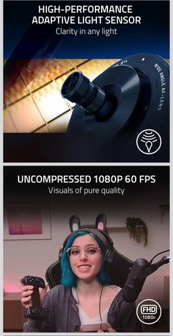 Razer Kiyo Pro Webcam for Streaming, Gaming, Video Calls: Full HD 1080p 60FPS - Adaptive Light Sensor - HDR Enabled - Wide Angle Lens with Adjustable 