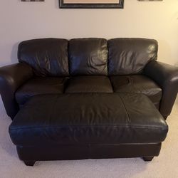 Natuzzi Italian leather couch and Bassett leather ottoman