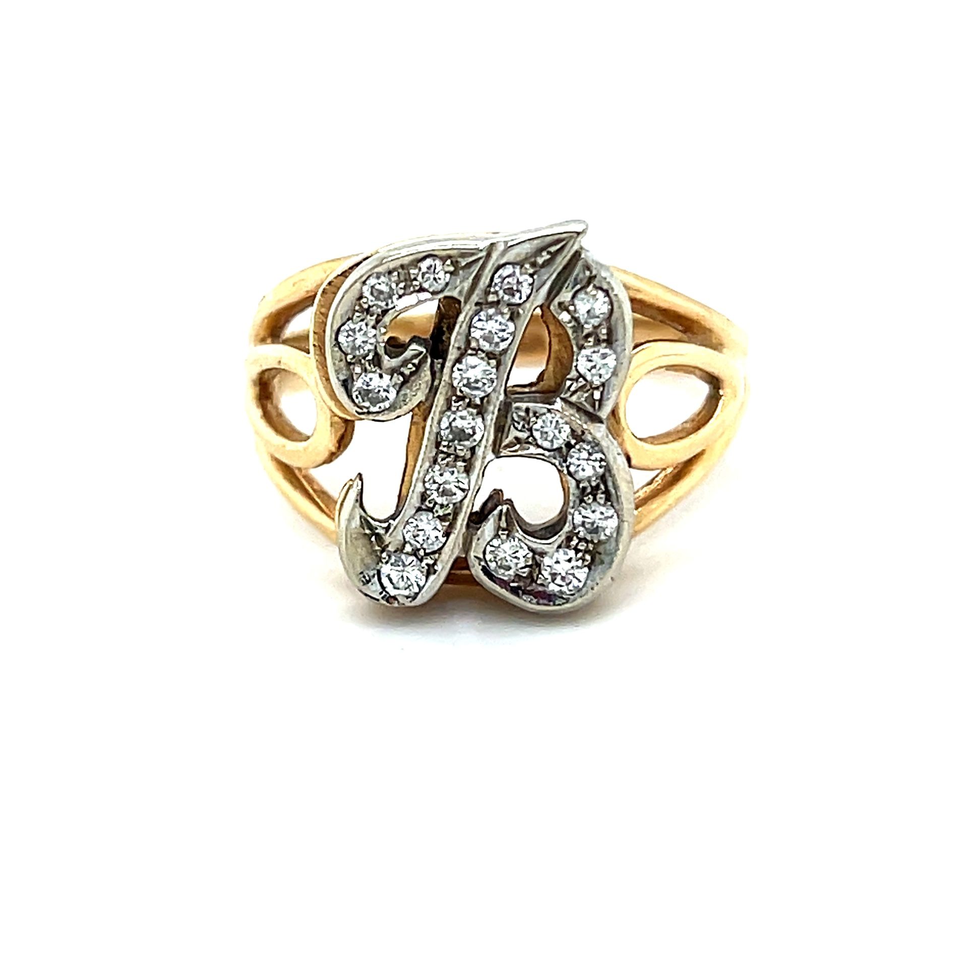 Gorgeous 14K Gold Diamond Initial B Ring