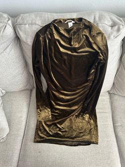 H&M gold/olive  metallic long sleeve mini dress in a M