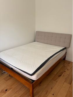 Queen Bed Set West Elm Simple Bed Frame + MUJI Mattress + Soft Topper + Linen Headboard