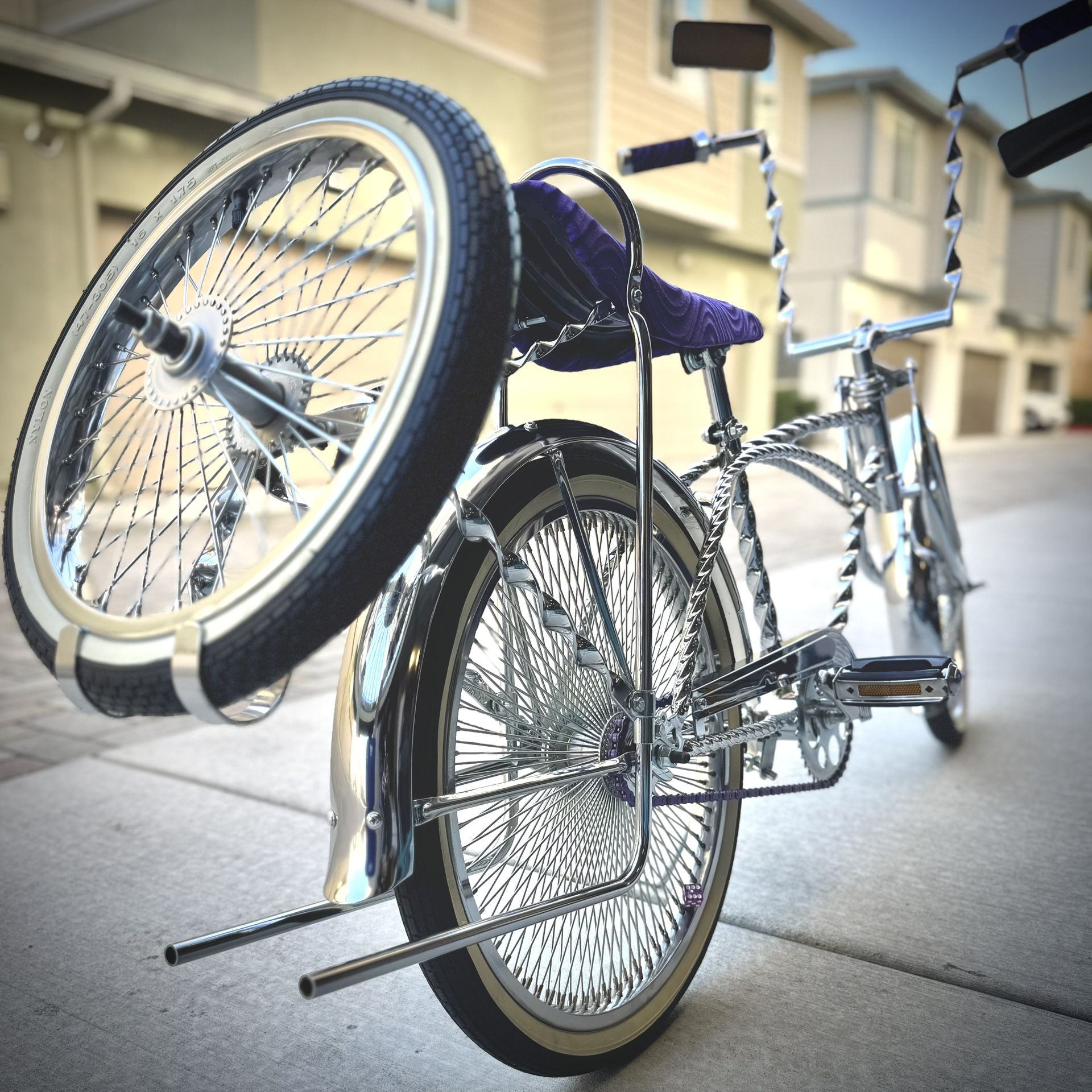Custom Chrome Twisted Lowrider Bike  Mint  Purple Reign