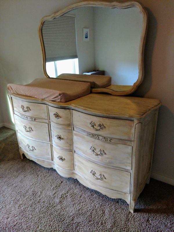 Vintage Large French Provincial Dresser With Mirror For Sale In