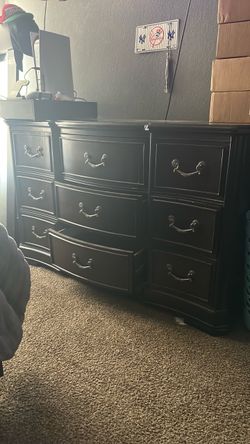 Black Wood Dresser with 9 Drawers