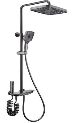 Thermostatic Shower System with Tub Spout, Shower Faucet Set, 4-Functional Exposed Shower Fixtures with Brass Valve, Digital Temperature Display, Dual