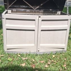 Suncast 3 Door Horizontal  Outdoor Storage Shed Lock Box Bin Organizer Trash Can Holder  Lawn Equipment Pool Deck Spa  Balcony Garden Lawn  