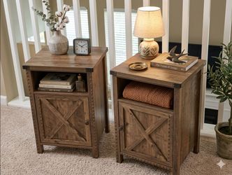 New Rustic Farmhouse Barn Door Nightstands Set of 2