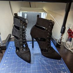 Fashion Nova Black Suede Ankle Lace Up Stiletto Pumps Heels Shane Size 8