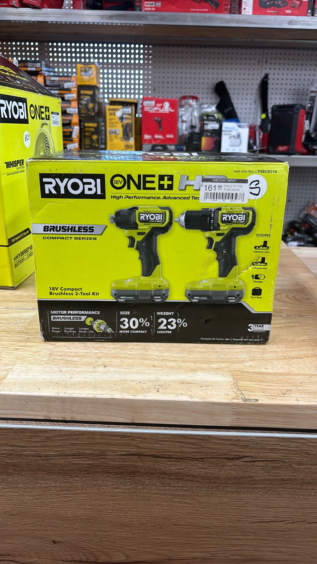 RYOBI PSBCK01K ONE+ HP 18V Brushless Cordless Compact 1/2 in. Drill and Impact Driver Kit with (2) 1.5 Ah Batteries, Charger and Bag